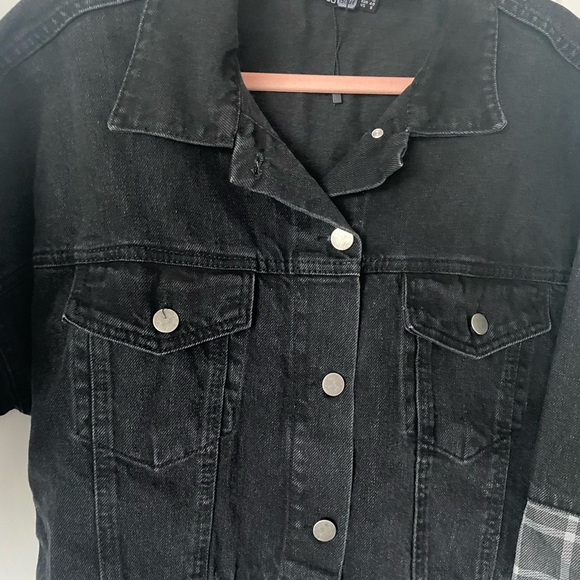 Boohoo Check Contrast Oversized Denim Jacket - Picture 6 of 11